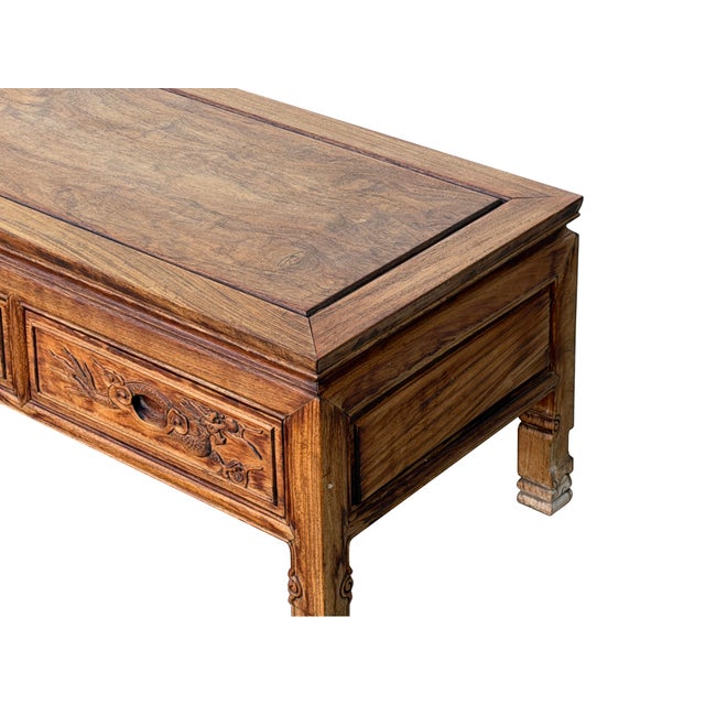 Vintage Natural Wood Pattern Rectangular Drawers Low Coffee Table For Sale - Image 12 of 13