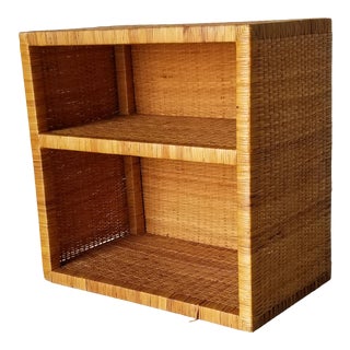 Vintage 1970s Boho Chic Woven Wicker Two Tier Shelf . For Sale