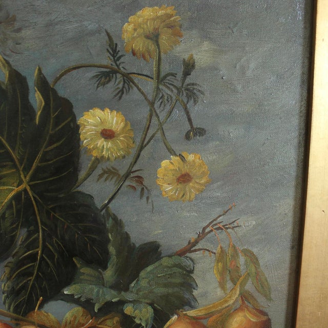 Still Life Oil on Canvas Painting: Flowers and Fruit For Sale - Image 10 of 14