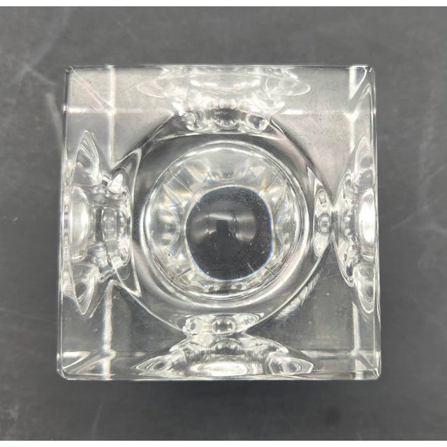 Vintage Optic Glass Cube Paperweight and Candle Holder For Sale - Image 10 of 10
