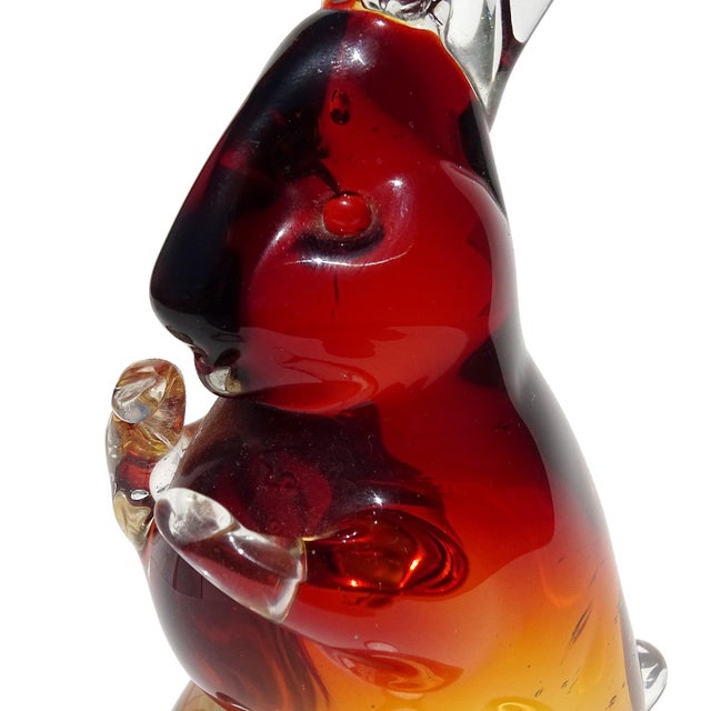 Beautiful and very cute, vintage Murano hand blown Sommerso red, orange to clear Italian art glass bunny rabbit sculpture...