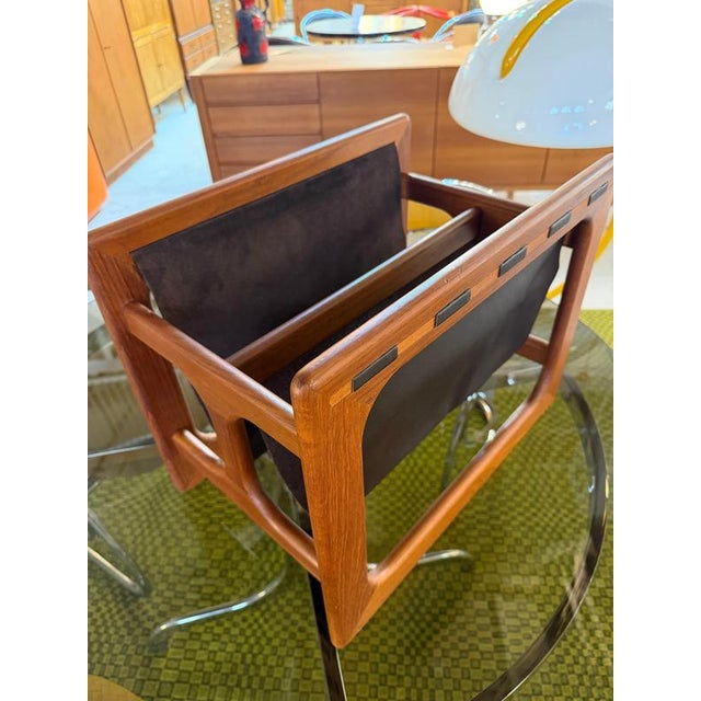 Wood Teak and Genuine Leather Newspaper Rack with Two Compartments by Aksel Kjersgaard for Salin Møbler For Sale - Image 7 of 11