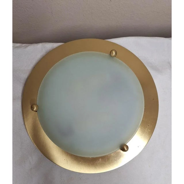 Vintage Ceiling Lamp with a Gold-Colored Metal Base and Curved Matt Glass Lampshade from Belmonte, 1990s For Sale - Image 6 of 8