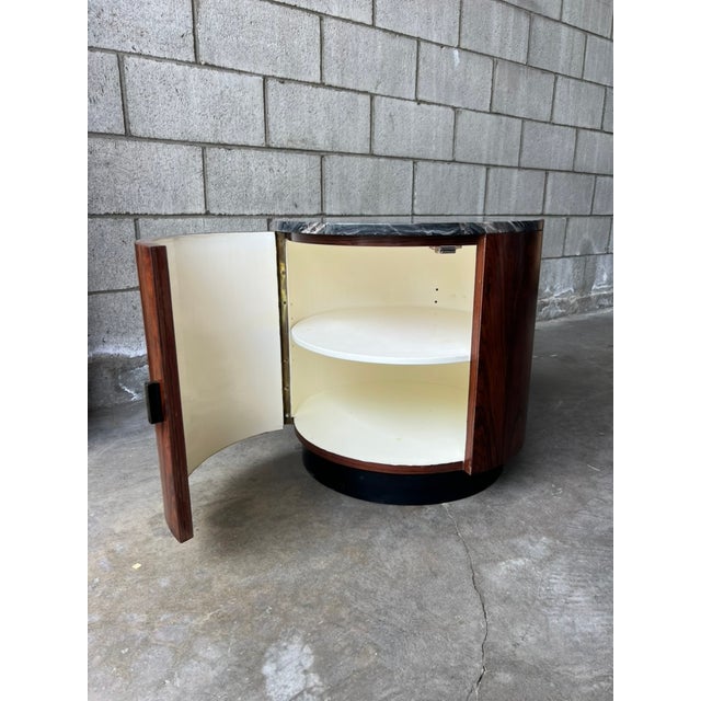 Harvey Probber Harvey Probber Style Rosewood Drum Side Table / Bar Cabinet With Silver Wave Marble Top For Sale - Image 4 of 11
