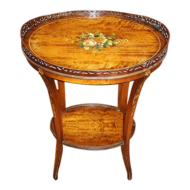 Grand Rapids Early 20th Century Paint Decorated Adam Style Satinwood End Table For Sale