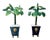 Vintage pair miniature tole palm tree sculptures with gravel tole pots decorated with brass lion face and ring handles....