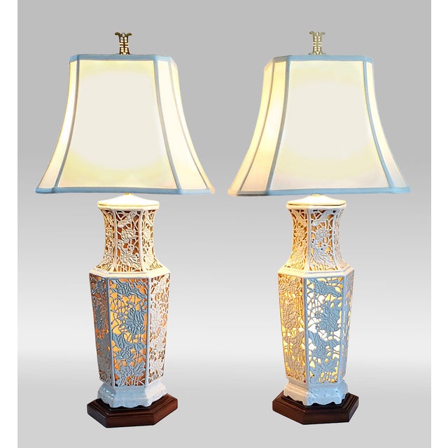 Off-white Lamps - Huge Reticulated Blanc De Chine Pair - Restored For Sale - Image 8 of 16