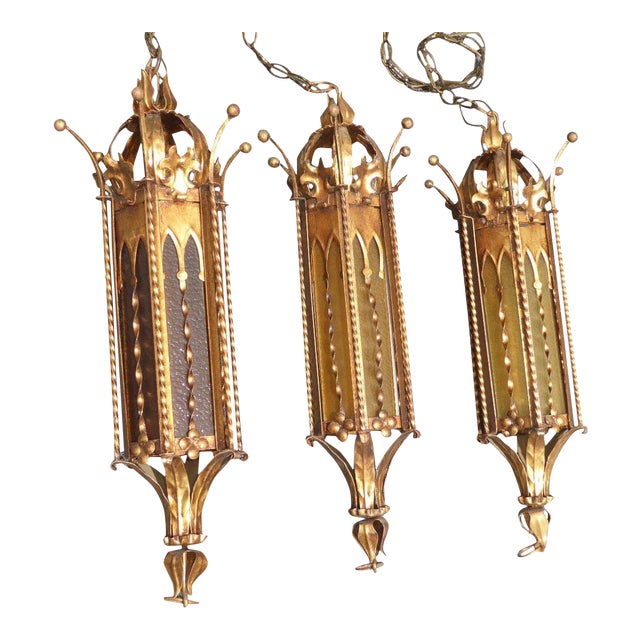 Three Tier Mid Century Gold Gothic Style Pendant Light Chairish