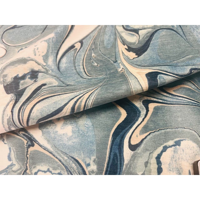 2020s Navy Blue Seafoam Green Teal Cream Abstract Marble Velvet Upholstery Fabric For Sale - Image 5 of 7