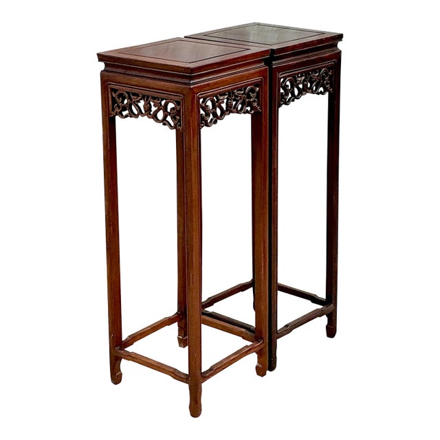 Vintage Asian Carved Rosewood Pedestals - a Pair For Sale