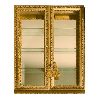 Italian Horchow Creazioni Artistiche Rococo Baroque Gold Leaf Cabinet Glass Shelves For Sale