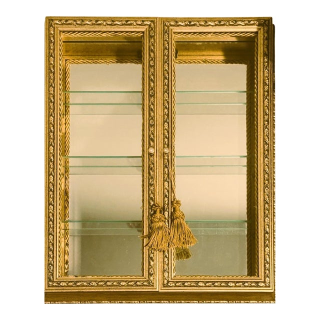 Italian Horchow Creazioni Artistiche Rococo Baroque Gold Leaf Cabinet Glass Shelves For Sale