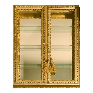 Italian Horchow Creazioni Artistiche Rococo Baroque Gold Leaf Cabinet Glass Shelves