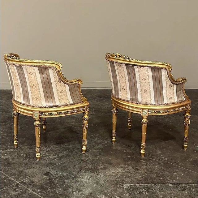 Early 20th Century Antique Italian Neoclassical Louis XVI Petite Giltwood Bergeres ~ Armchairs For Sale - Image 5 of 13