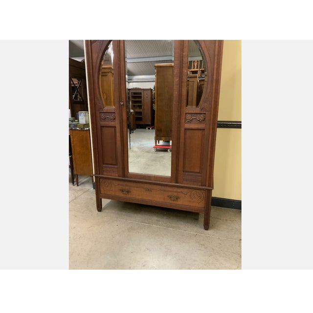 Antique Art Nouveau Wardrobe in Oak, 1910 For Sale - Image 3 of 10