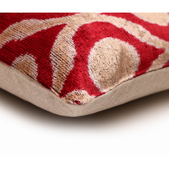 Red Geometric Silk Velvet Pillow 20x20 | Handmade Designer Accent Cushion For Sale In San Francisco - Image 6 of 8