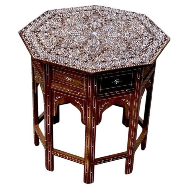 2000 - 2009 Indian Rosewood Octagonal Side Table with Floral Inlay For Sale - Image 5 of 5
