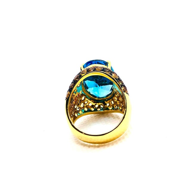 Art Deco Bochic "Orient" Vintage London Blue Topaz & Sapphire Ring Set 18K & Silver For Sale - Image 3 of 8
