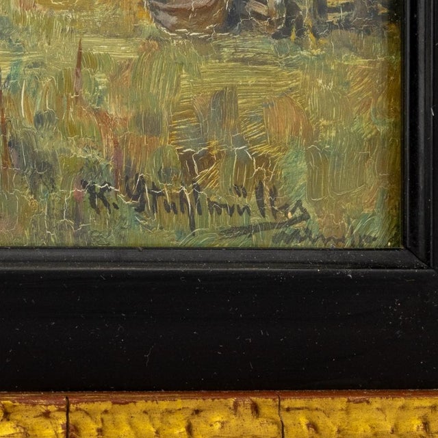 Karl Stuhlmuller "Market Scene" Oil on Panel For Sale - Image 4 of 6