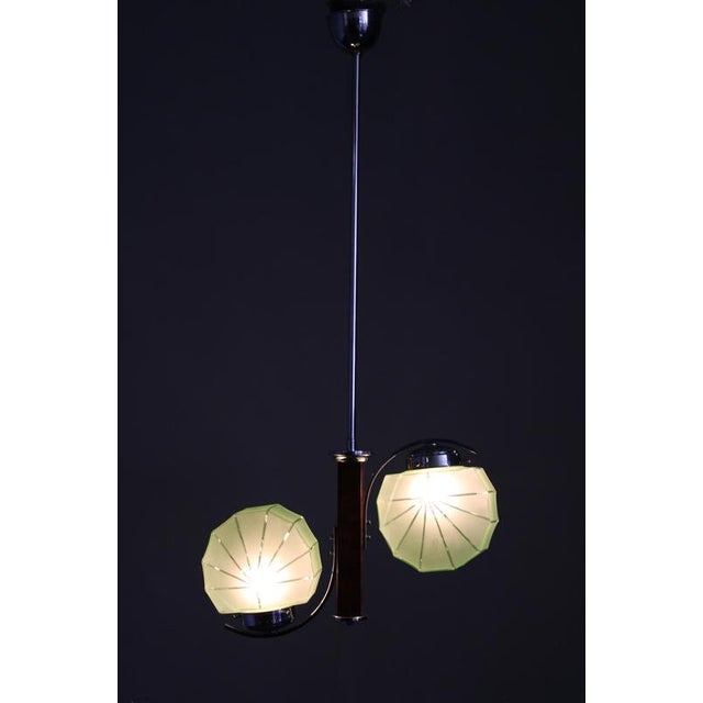 Art Deco Chandelier with Green Glass Shades, Czechoslovakia, 1930s For Sale - Image 13 of 14