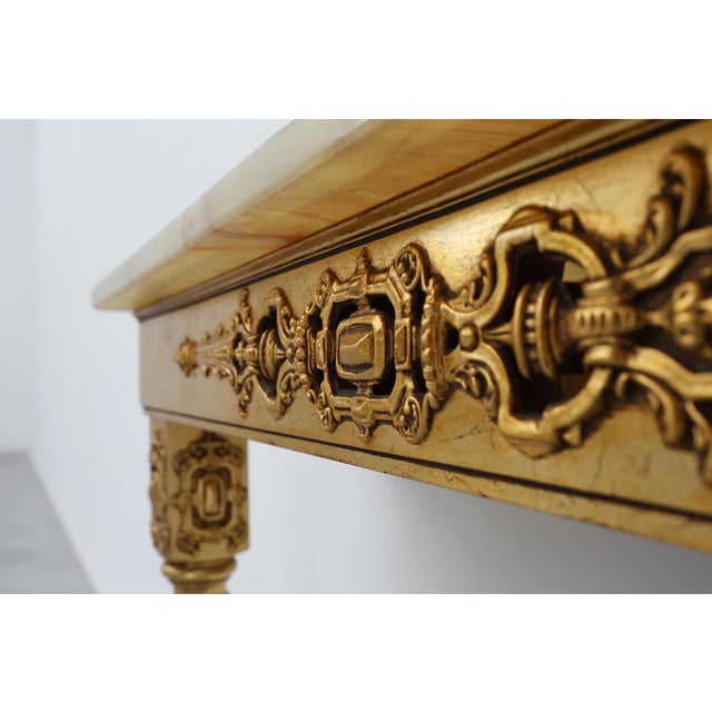 Louis XVI Style Gilt Wall Console with Onyx Marble Top, Italy, 1950s For Sale - Image 11 of 12