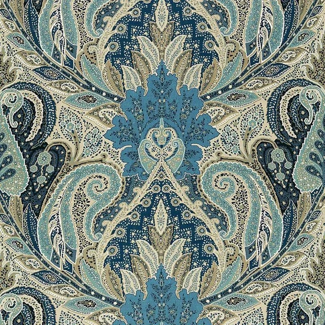 Sample- Schumacher Cambay Paisley Print Fabric in Azure For Sale