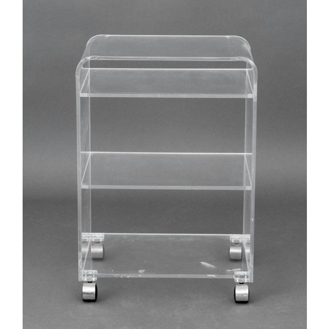 Modern Modern Clear Acrylic "Waterfall" Rolling Bar Cart For Sale - Image 3 of 8