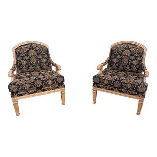 Pair of Flexsteel Arm Chairs With Custom Chinoiserie Upholstery For Sale