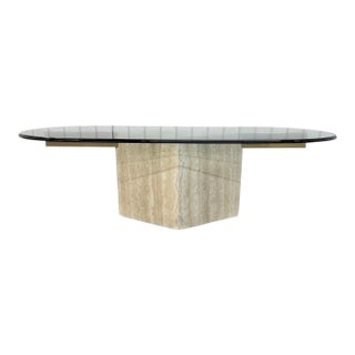 Post Modern Travertine Glass Top Coffee Table For Sale