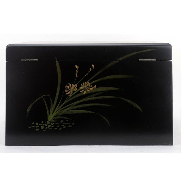 Wood Tole Painted Black Lacquer Silverware Flatware Chest For Sale - Image 7 of 12