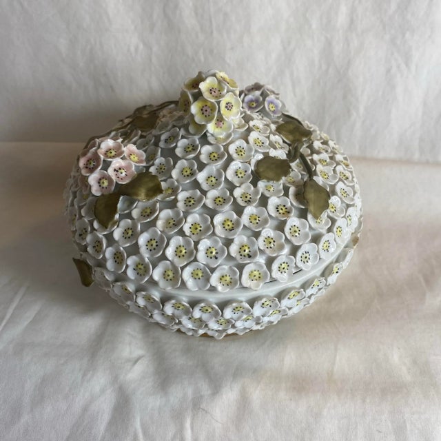 Chippendale Early 20th Century Meissen Schneeballen Snowball Covered Flowers Bowl Encrusted For Sale - Image 3 of 12