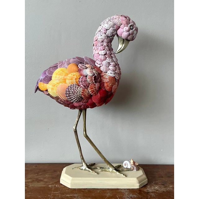Hollywood Regency Vintage Coastal Shell Encrusted Crane For Sale - Image 3 of 8