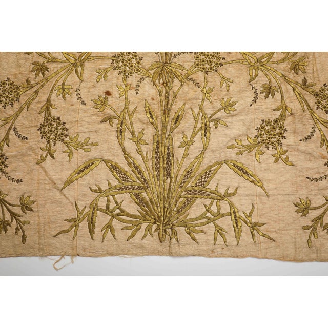 Vintage Embroidered Botanical Textile Panel With Metallic Thread For Sale - Image 13 of 14