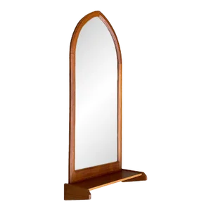 Mid Century Danish Modern Arched Teak Mirror With Attached Shelf