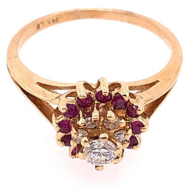 Yellow 14 Karat Yellow Gold Diamond and Ruby Cluster Contemporary Ring 0.20 TDW, Size 6 For Sale - Image 8 of 8