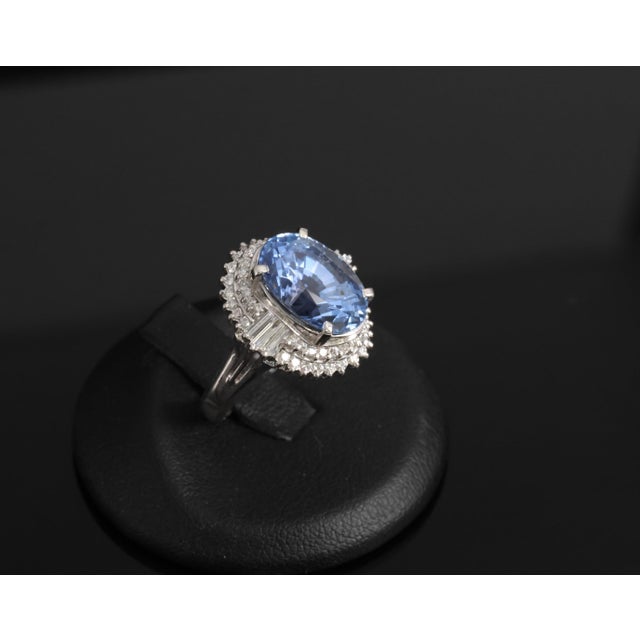 Modern Late 20th Century Fine 7.43ct Gia Ceylon Blue Sapphire & 0.60ct Diamond Platinum Ring, Size 5.75 For Sale - Image 3 of 18