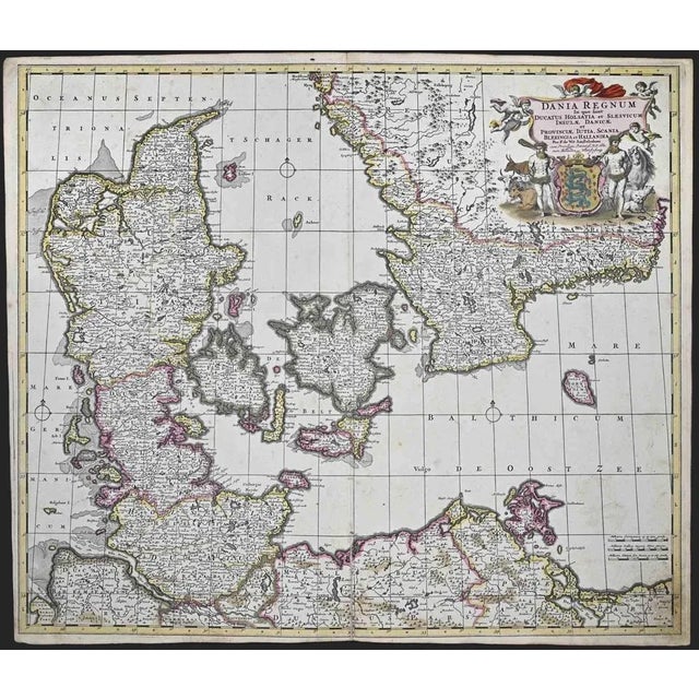 This double-page etching with contemporary coloring, entitled Dania Regnum [\.], was realized by the cartographer...