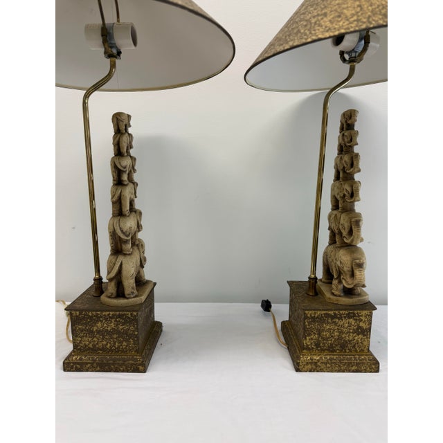 Pair of Vintage Elephant Table Lamps With Pagoda Shades For Sale In Nashville - Image 6 of 12
