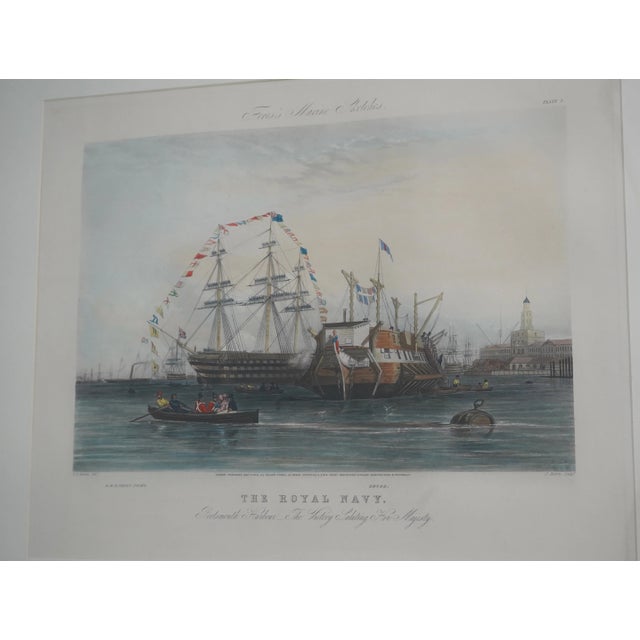 Brown English the Royal Navy Ships Vintage Colored Engraving For Sale - Image 8 of 12