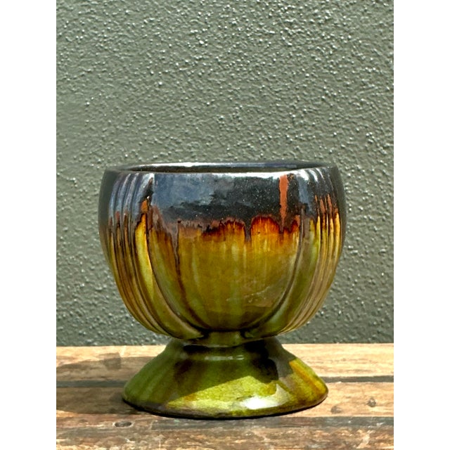 Vintage Drip Glaze Ceramic Pedestal Bowl For Sale - Image 9 of 12