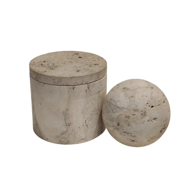 1990s Travertine Stone Canister and Sphere Set- 2 Pieces For Sale - Image 10 of 10