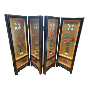 Mid 20th Century Asian Lacquer Four Panel Screen