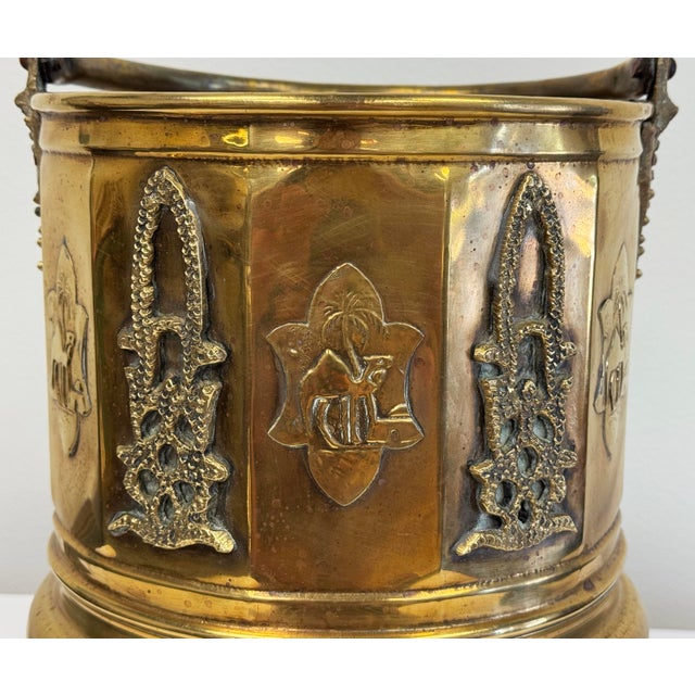 Metal Antique Moroccan Footed Brass Cachepot With Camel Motif For Sale - Image 7 of 8