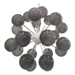 21st Century Nova Polished Nickel Frosted Smoky Murano Sputnik Chandelier by Fabio LTD For Sale