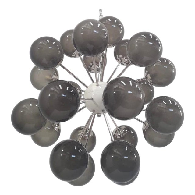 21st Century Nova Polished Nickel Frosted Smoky Murano Sputnik Chandelier by Fabio LTD For Sale