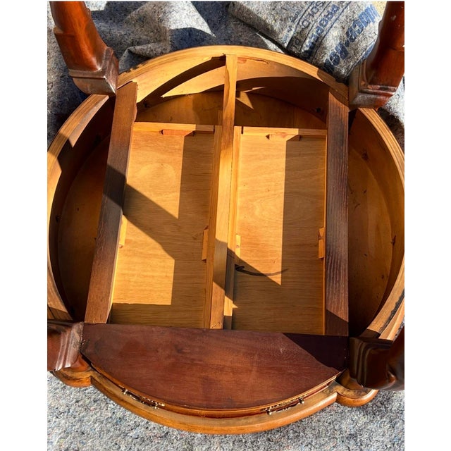 1980 Vintage Hekman Round Table With Drawer French Style Burl Mahogany For Sale - Image 9 of 12