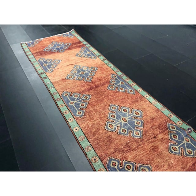 Textile Vintage Turkish Oushak Ethnic Wool Runner Rug For Sale - Image 7 of 11