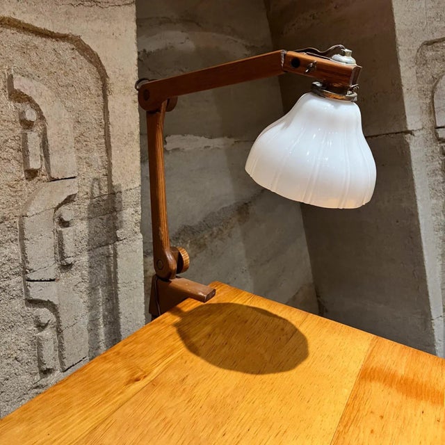 1940s Articulating Clamp Lamp for Table Desk Oak Wood For Sale - Image 11 of 12