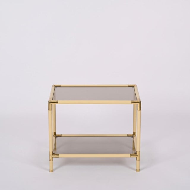 1970s Italian Metal, Brass and Smoked Glass Coffee Table from Tommaso Barbi, 1970s For Sale - Image 5 of 14