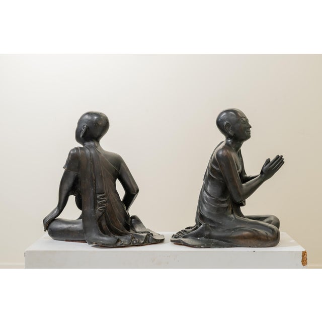 Unknown, Thai Monks, 1800s, Bronze and Terracotta, Set of 2 For Sale - Image 3 of 9